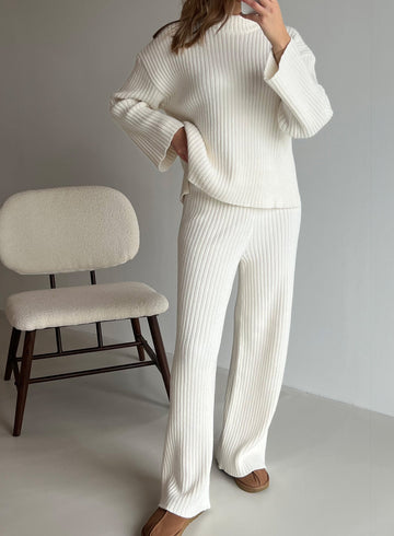 Celine | Pantalon Côtelé Blanc Amande