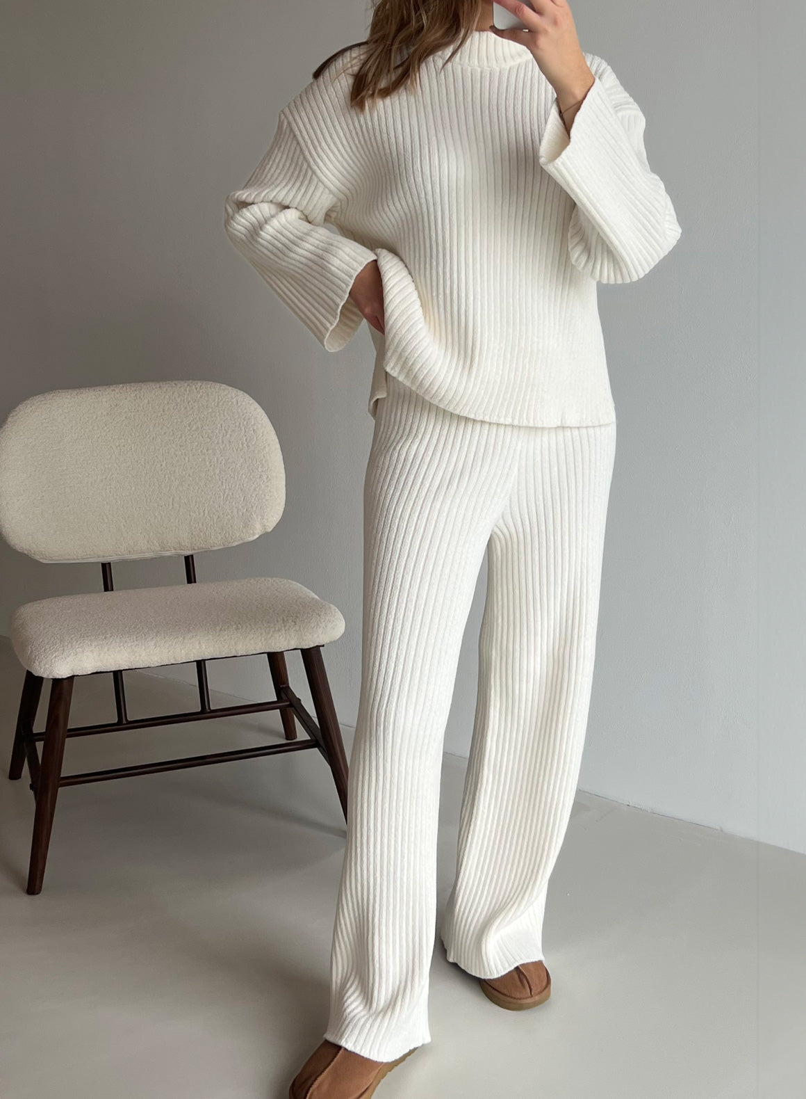 Celine | Pantalon Côtelé Blanc Amande